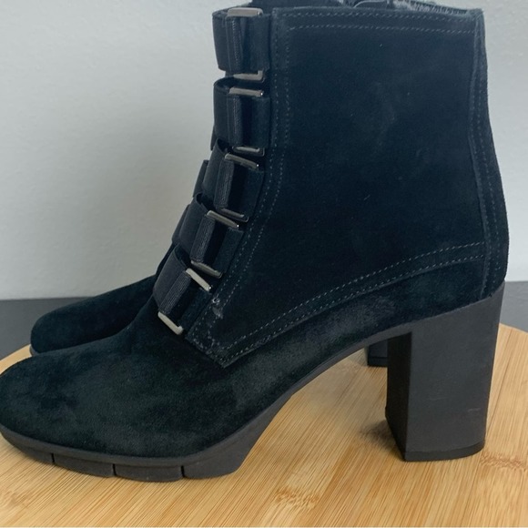 The Flexx - Strap Tease Waterproof Suede Block Heel Booties in Black Size US 6 - Picture 8 of 15